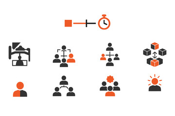 business management teamwork and time productivity icon set