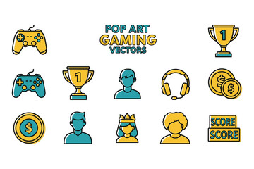 pop art gaming vectors and esport competition icon set