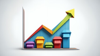 Colorful 3d Graph Chart with Upward Arrow Showing Growth and Progress