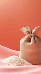 Vertical agriculture background featuring sack of rice with copy space