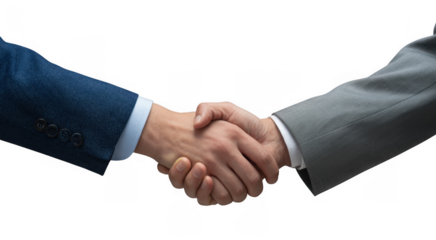 Business handshake between two people in suits formal agreement isolated on a transparent background