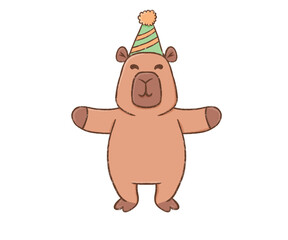 Cartoon Capybara Wearing Party Hat