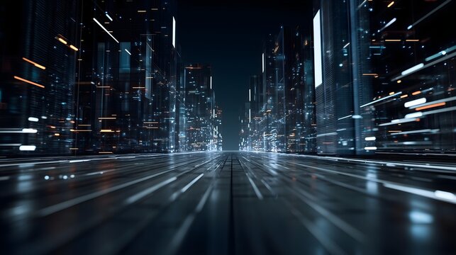 Futuristic Digital City Data Flow Concept for Technology, AI and Innovation Background
