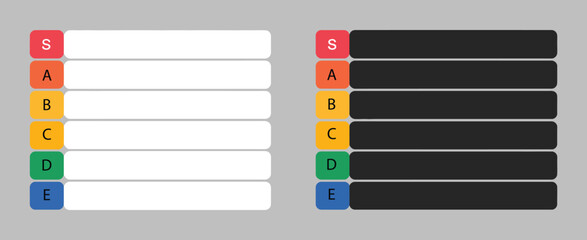 Tier List Table Empty Template Set Vector, Blank Tiers List Chart with Letters, Ranking and Comparison Concept Banner, Isolated on White Background