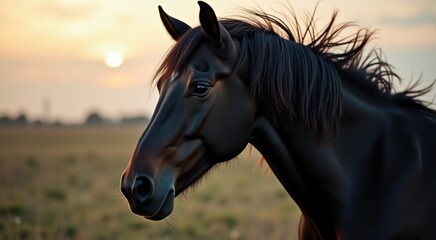 Obraz premium Horse that is standing in a field with a sunset in the background