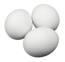 Three white eggs isolated on transparent or white background