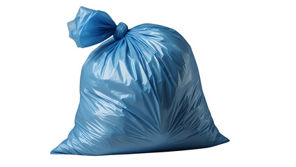 A blue rubbish bag isolated on transparent background, tied at the top