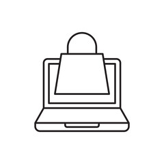 Laptop computer monitor with shopping bag website icon
