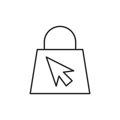 Online click shopping bag with mouse cursor icon