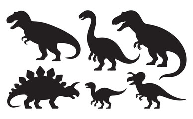Fototapeta premium Dinosaur silhouette icon pack with prehistoric reptiles for education and science design