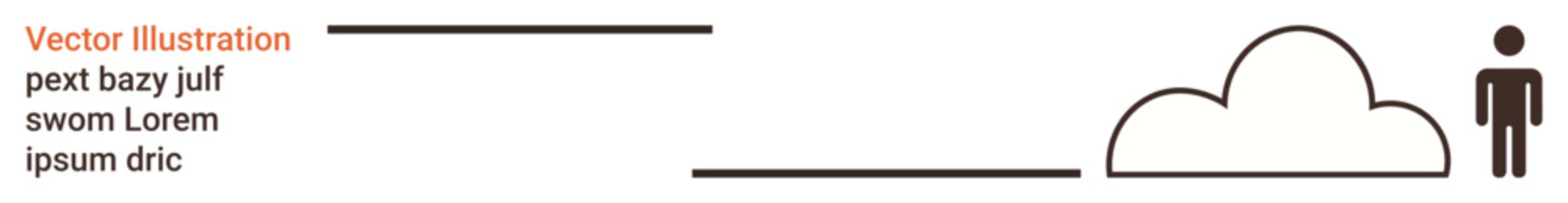 Data storage, cloud computing, user interaction, internet services, technology integration, and minimalism. A cloud shape and a person next to lines of text. Cloud computing and user interaction