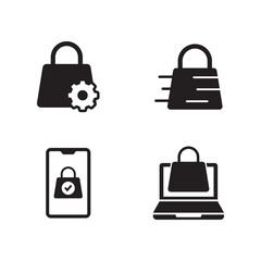 Set of 4 solid black online store tech icons