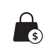 Solid black shopping bag with dollar money symbol