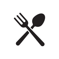 Solid black restaurant cutlery fork and spoon icon