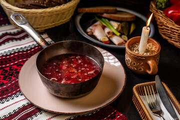 Traditional Ukrainian Borscht With Candlelight Mood