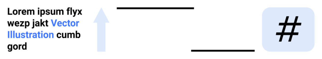 Obraz premium Blue upward arrow pointing to growth direction, surrounded by a metadata tag symbol and text elements. Ideal for social media, analytics, marketing, strategy, trends, business growth, simple landing