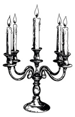 Vintage candleholder icon set with candles hand drawn sketch