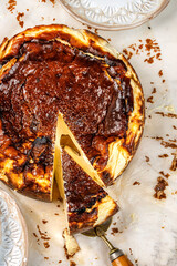 Basque Burnt Cheesecake With Slice Top View