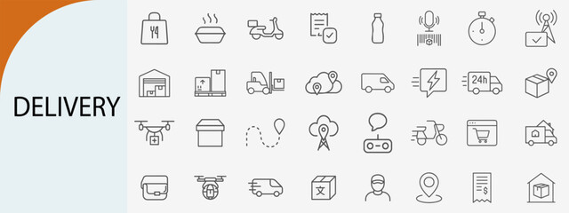delivery icon set, minimal line vector design pack