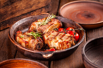 Rustic Clay Pot Pork Ribs Restaurant Dish