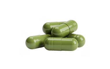 Green Capsules pills medication isolated on a transparent background