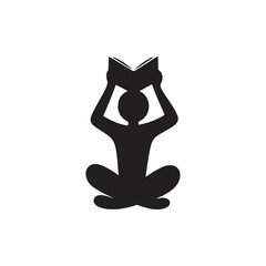 Silhouette of Person Sitting Cross-Legged Reading a Book in Meditative Pose on White Background