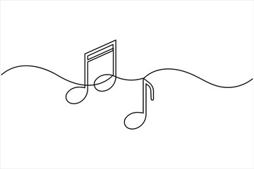  Music note continuous one line art drawing of vector style, line art musical symbol illustration