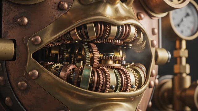 Steampunk Lips Made of Rotating Gears and Clockwork Mechanism 3D Render