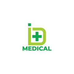 medical id identity green plus geometric logo vector