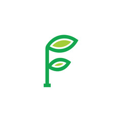 letter f simple green leaf plant simple outline logo vector