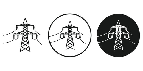 Power Line Tower Icons Set Electricity Transmission Pylon Symbols vector illustration