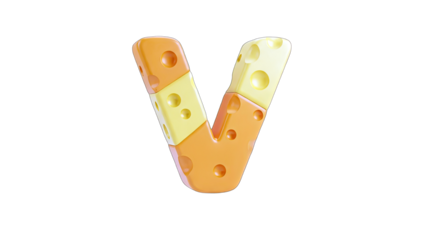 Cheese Letter V Isolated on White Background