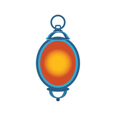 Stylized Lantern Icon with Blue Frame and Glowing Orange Center on White Background