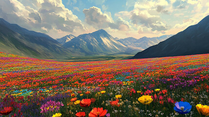Fototapeta premium field of flowers in mountains