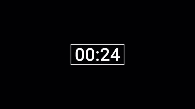  rectangular countdown timer animation from 30 to 0 seconds on transparent background with alpha channel, simple countdown time animation from thirty to zero seconds, 
