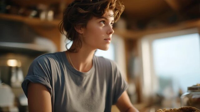 A parent cleaning the kitchen counters and reorganizing baking supplies, shifting from holiday treats to everyday meal prep with a renewed sense of balance. cinematic color correction, natural