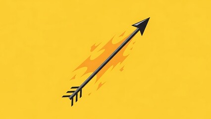 Black arrow with flames on yellow background