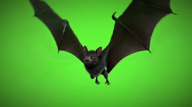 Scary black bat flying flapping wings green screen animation 3D