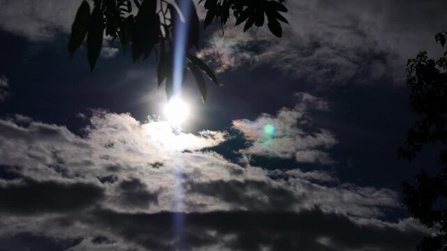 View of sun and sky with clouds and lens flares during midday