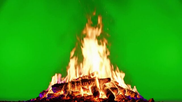 Flickering green screen flames with heatwave effect radiating from a effect green screen animated fire style featuring fire,