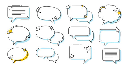 Obraz premium Set of various comic-style speech and thought bubbles in a clean line art design, perfect for adding text and dialogue.