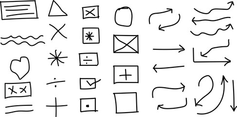 Hand Drawn Doodle Arrows and UI Elements Set in Sketch Style