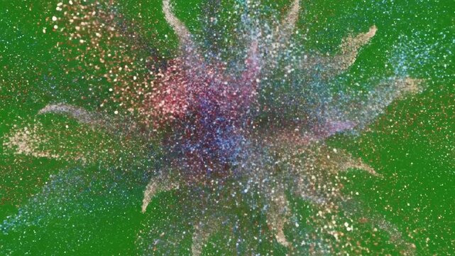 Aurora borealis particles bursting forth in shimmering green hues with burst of particles expanding outwards effect green screen