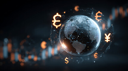 Glowing Global Currency Symbols Orbiting Digital Earth globe euro