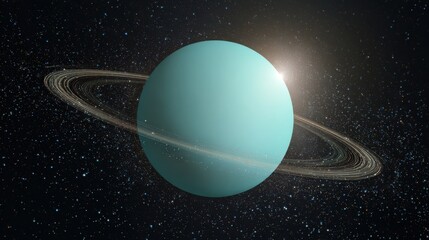 Beautiful depiction of Uranus with stunning rings against the backdrop of a starry night sky in a vibrant cosmic landscape
