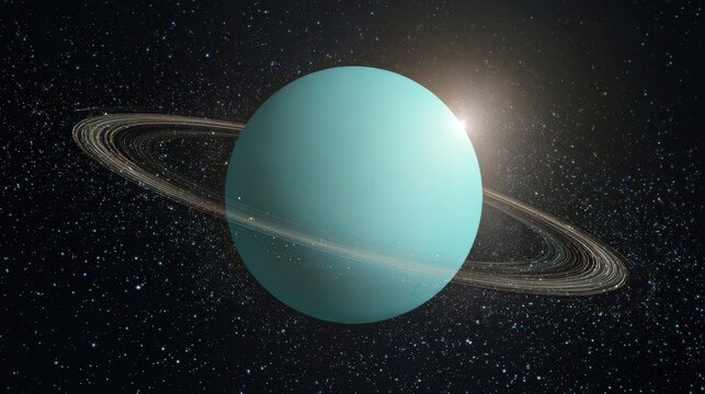 Beautiful depiction of Uranus with stunning rings against the backdrop of a starry night sky in a vibrant cosmic landscape