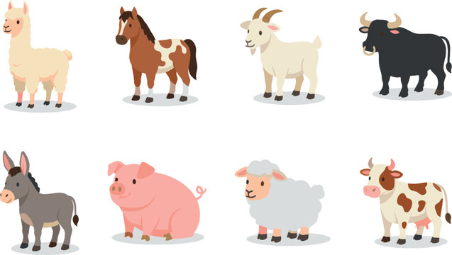 Cartoon Farm Animals Set
