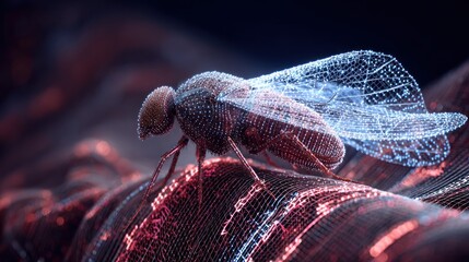 Glowing fly on textured surface