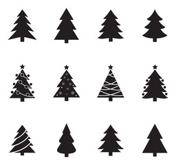 Christmas tree silhouette icon set on white background