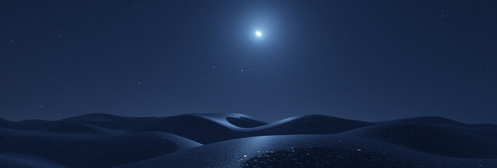 3D rendering of wavy snow landscape in front of moonlight